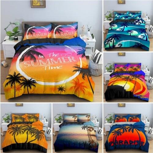 Tropical Trees Pattern Bedding Set Luxury Cozy Duvet Cover Set Bedroom Decor King Queen Twin Single Size Home Textile 2/3Pcs