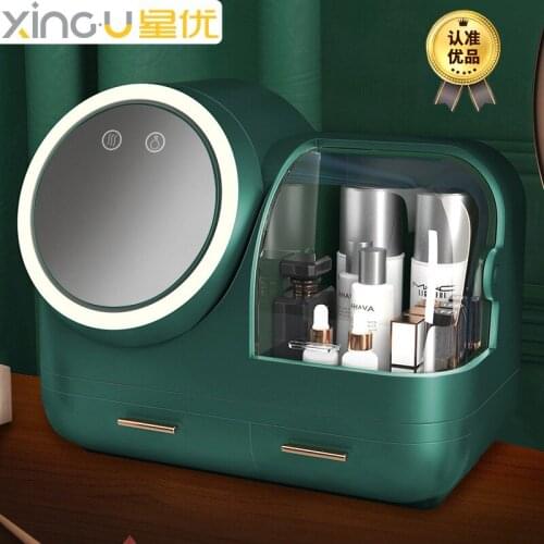 Cosmetic storage cassette mirror integrated desktop dressing table large capacity lipstick skin care product storage rack brush