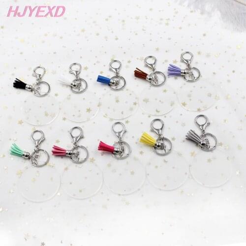 1 piece) KC035-50mm Acrylic Clear Round Keychain With Tassels Lobster 2.0" Circle Monogram Silver