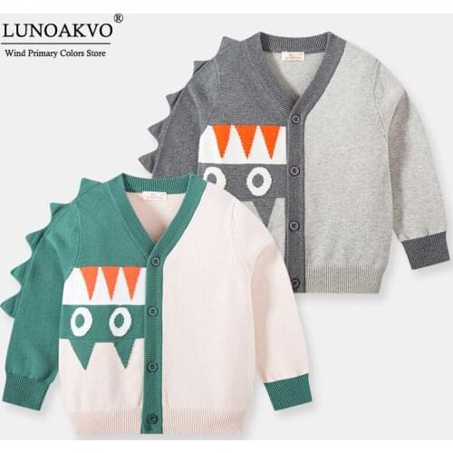 Lunoakvo 2021 Girls Autumn Clothes New Arrival Kids Coat Baby Sweater Keep Warm Knitted Cardigan Monster Toddler Boys Jacket