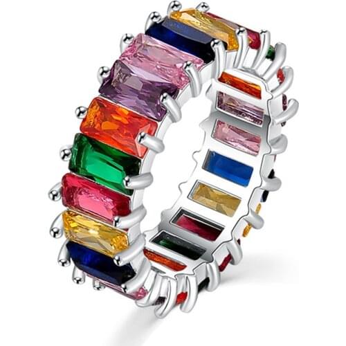 Fashion Womens Ring Mutilcolor AAA Baguette Cubic Zirconia Party Woman Rings for Women Luxury T Stone Wedding Jewelry