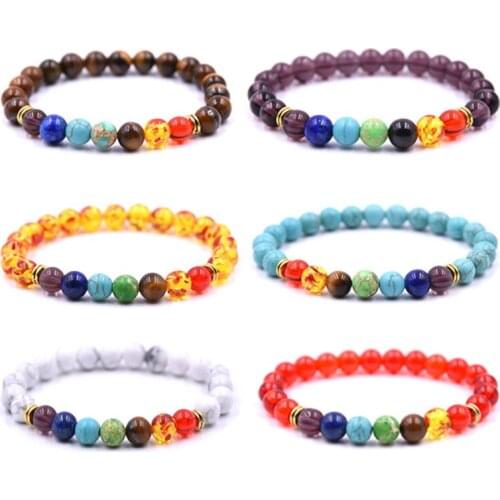 Trendy Natural Lava Stone Buddha Beads 7 Chakra Charm Bracelet Energy Bracelet 8mm Tiger Eyes Faith Prayer Bracelet