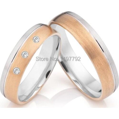 Luxury tailor made rose gold color titanium wedding anniversary band rings sets for men and women