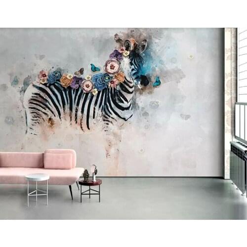 Newest 8d Vintage Hand-painted Wall paper Mural 3D Oil Painting Zebra Flower Wallpaper sticker paper For Sofa Wall Murals Decor