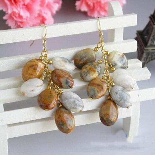 New Arrival Favorite Pearl Jewelry 12mm Ellipse Folie Agate Beads Grape 14K Gold Dangle Earrings Charming Lady Gift