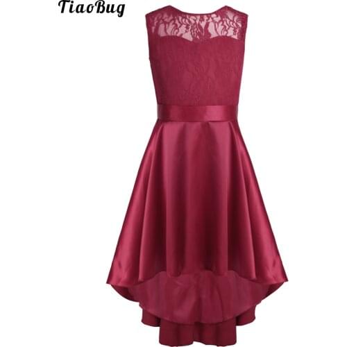 TiaoBug Formal Kids Lace High-Low Hem Flower Girl Princess Dress For Pageant Wedding Bridesmaid Birthday Party