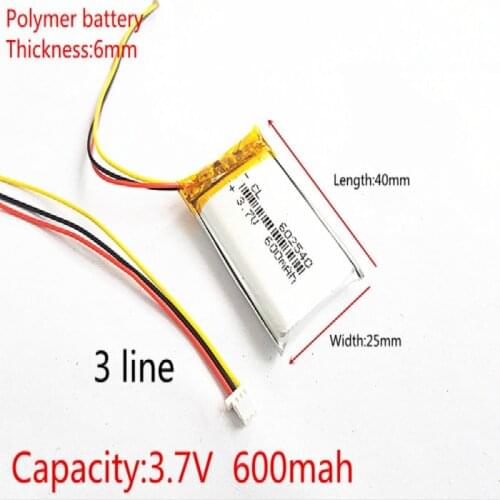 602540 3.7V 600mAh Rechargeable li-Polymer Li-ion Battery For 358 388 portable set-top box DVR MP3 toys