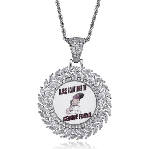 Custom Photo Memory Frame Pendant Hip-Hop Copper-Encrusted Silicon Overhanging Necklace Can Be Engraved Round Pendant Jewelry