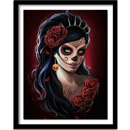 Full Square/Round Drill 5D DIY Diamond Painting "Skull & beauty" 3D Embroidery Cross Stitch Home Decor Woman Art Gift