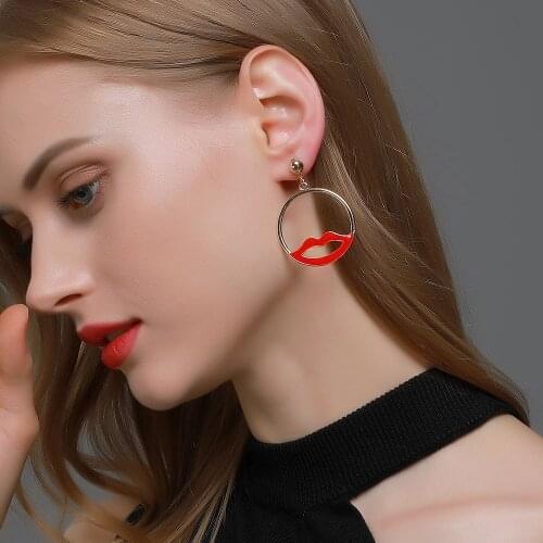 Lip Shape Earrings Vintage Hip Hop Round Drop Earrings For Women Earing Jewelry Earings Gold Silver Color Earring LJ78