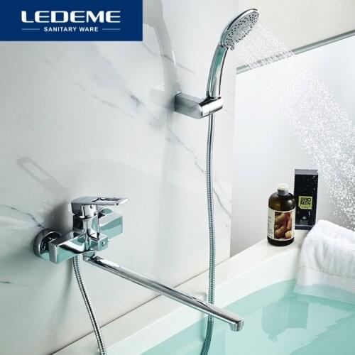 LEDEME Bathtub Faucet With Handheld Wall Mounted Long Spout Shower Bathroom Faucet Mixer Bath Shower Bathtub Faucets L2267