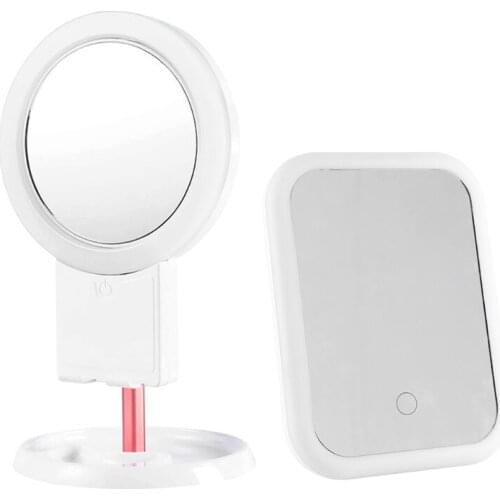 10 Times Magnification Led Light Makeup Storage Face Mirror Adjustable Touch Dimmer USB Table Desk Cosmetic Mirror