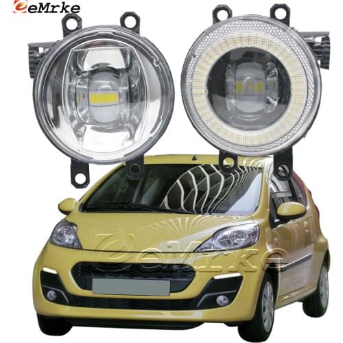 2in1 LED Angel Eye Daytime Running Lights + Cut-Line Lens Fog Lights for Peugeot 107 2012 2013 2014 Pack of 2 Car-Styling Lights