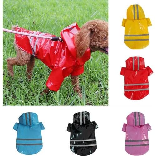 Spring Summer Puppy Reflective Raincoat Solid Color PU Waterproof Coating Cloth Breathable Dog Raincoat Fashion Hooded Raincoat