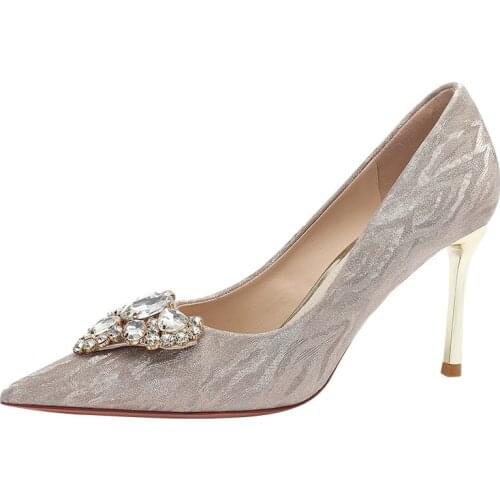 Heels for Women Luxury Rhinestone Metal Decoration Ladies Pumps Fashion Elegant Pointed Toe Female Wedding Party Office Shoes