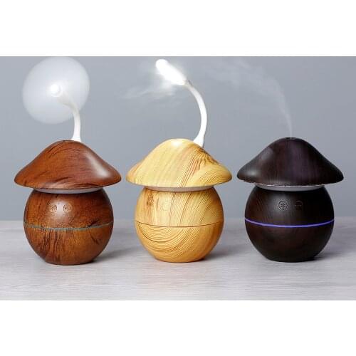Ultrasonic Air Humidifier Usb Aroma Diffuser 3 In 1 Mist Maker Mini Wood Grain Humidifier for Home Office with 7 Color Light Fan