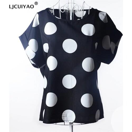 LJCUIYAO Big Dot Blouse Summer Short Sleeve Women Chiffon Blouse Casual Shirts Thin Tops Blusas Solid Ladies Cheap Tops Clothes