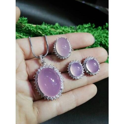 Koraba Fine Jewelry 925 Silver Inlaid Natural Chalcedony Pendant Necklace Ring Bracelet Set Multiple Styles Gifts Free Shipping