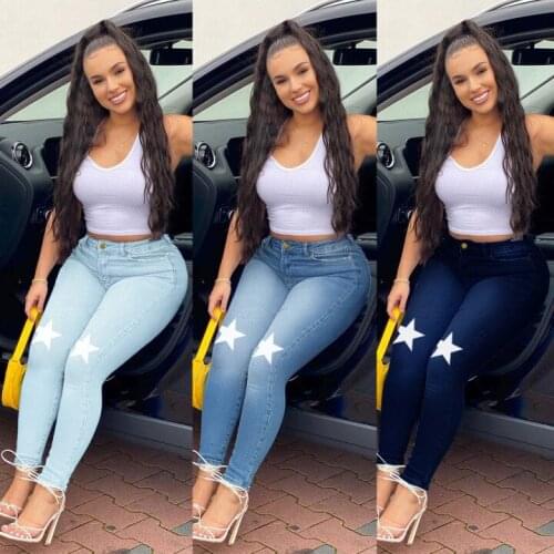 FNOCE 2020 winter womens jeans pants large size fashion casual sexy solid high waist tight stretch slim full denim pencil pants