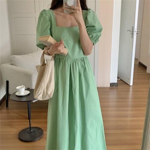 Alien Kitty Elegant Square Collar Hot Summer Pure Color Vestidos 2021 Backless Lady Femme OL Prom Sweet Vintage New Long Dresses