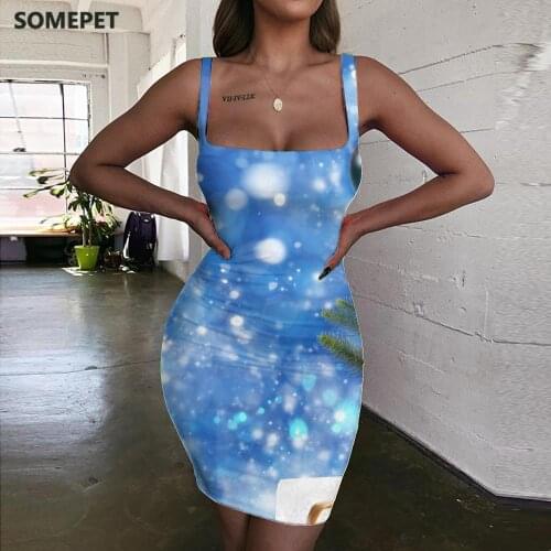 SOMEPET Christmas Tree Dress Women Gift 3d Print Party Vestido Sexy Psychedelic Halter Sleeveless Womens Clothing Plus Size New