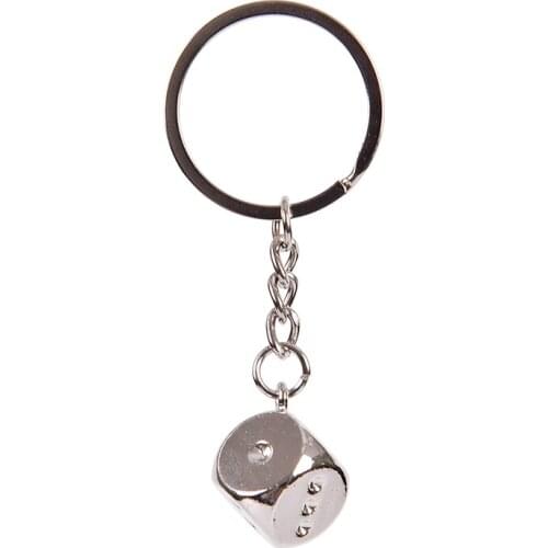 1PC Metal Lucky dice Keychain Keyfob Engine Fob Key Chain Ring keyring Silver New