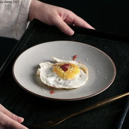 10 Inch Japanese Ceramic Western Steak Plate Creative Retro Dinner Plate Home Breakfast Salad Dessert Plate Restaurant Tableware