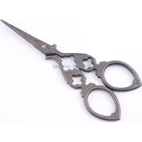 100pcs Practical Antique Sewing Scissors Metal Stainless Steel Scissor Vintage Stripe Hollow Sewing Supplies