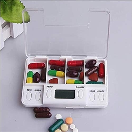 2019 Multifunction Pill Container 4 Grid Intelligent Plastic Storage Box Electronic Timing Reminder Medicine Boxes Alarm Timer