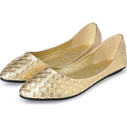 2019Ladies Ballet Flats Weaving Gold Silver Shoes Pointed Toe Breathable Slip-Ons Summer Plus size 35 41