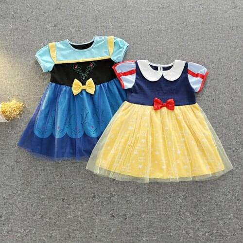 2020 Girls Princess Dress Kids Fashion Vestidos Meninas Flower Embriodery Party Short Sleeve Floral Bow Decor Girls Dresses