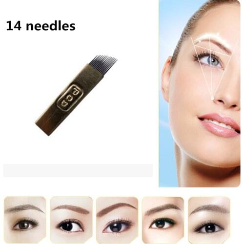 50pcs Microblading Permanent Makeup Blade Manual Eyebrow Tattoo Pen Blades 14 Needles Individual package