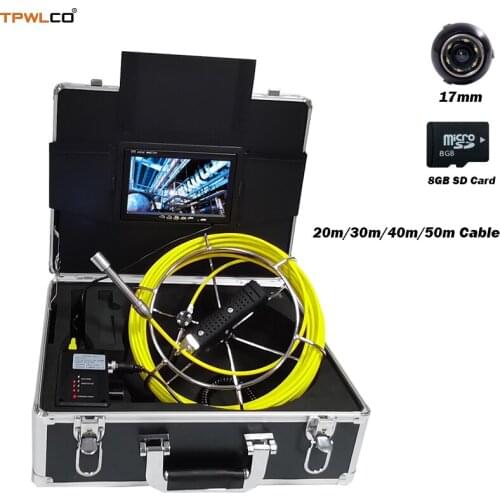7" Screen 20-50m Cable Pipe Inspection Camera Endoscope System With DVR And Sun-visor 17mm Waterproof Cleaner Sewer Camera