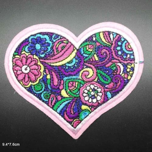Colorful Flower Heart Whatever Iron on Embroidered Cloth Patch For Girls Boys Clothes Stickers Apparel Garment Accessories