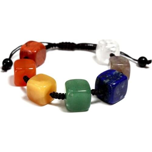 New 7 Chakra Bracelet Natural Square Stone Beads Yoga Reiki Healing Balancing Maxi Bijoux Femme Jewelry For Women and Men