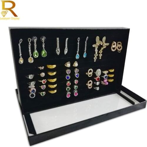 Black High Capacity Sponge Ring Display Box Cardboard Jewelry Storage Case Holder Showcase Ring Cufflink Tray With Lid 100 Slot