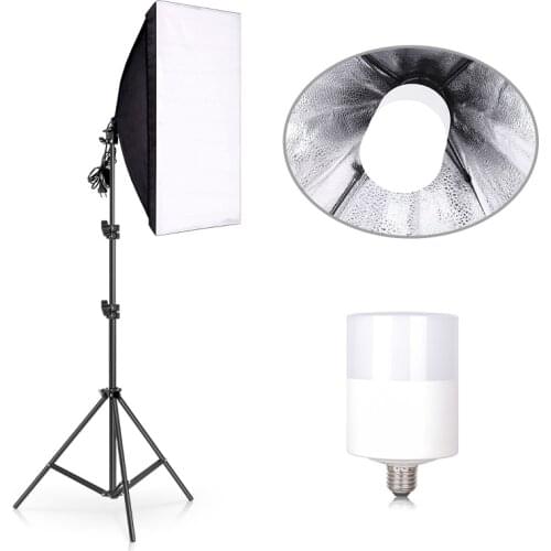 Photography Studio Softbox Lighting Kit 6500K Continuous Equipment 50*70CM Softbox 20W LED Bulb for Portrait Video Shooting