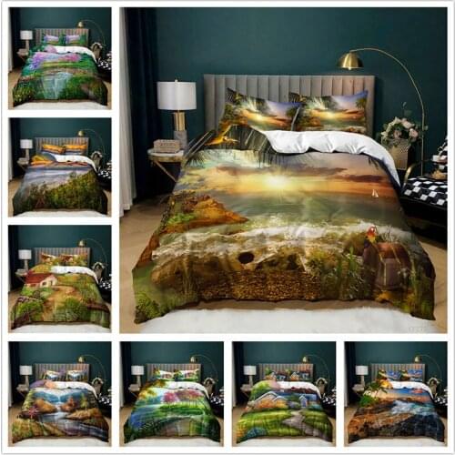 Abstract Oil Painting Bedding Set Landscape Painting Duvet Cover Set Scenery Pattern Bed Decor Bedclothes with Pillowcases