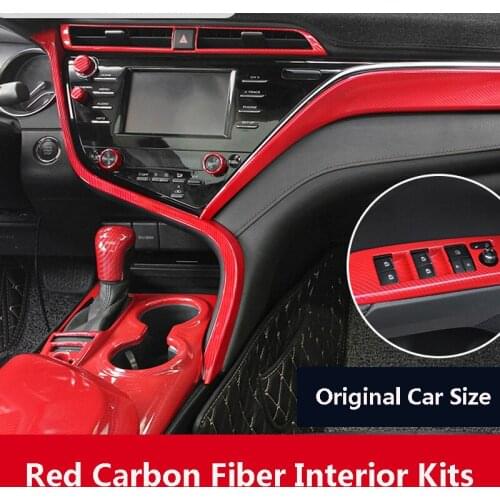 QHCP Left Right Side Air Outlet Strip Roof Reading Lamp Button Panel ABS Carbon Fiber Red Interior Kit Fit For Toyota Camry 2018