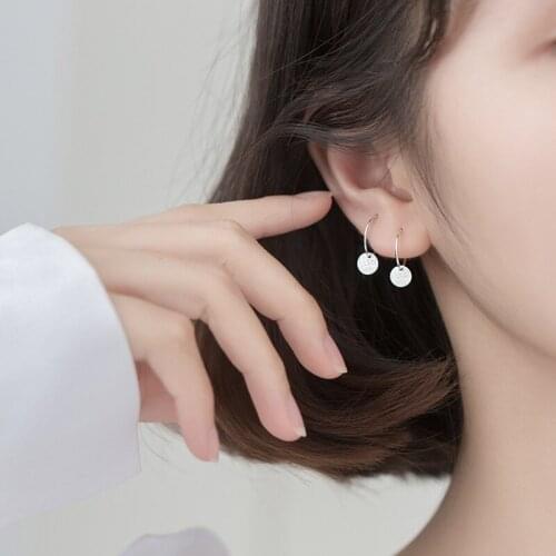 Fashion 925 Sterling Silver Earrings Geometric Circle Dangle Earrings Jewelry Frosted Small Round Earrings