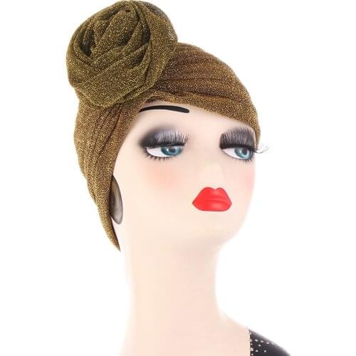 Fashion Turban Hat Solid Color Women Summer Glitter Headscarf Bonnet Inner Hijabs Cap Muslim Hijab femme Wrap Head Scarf