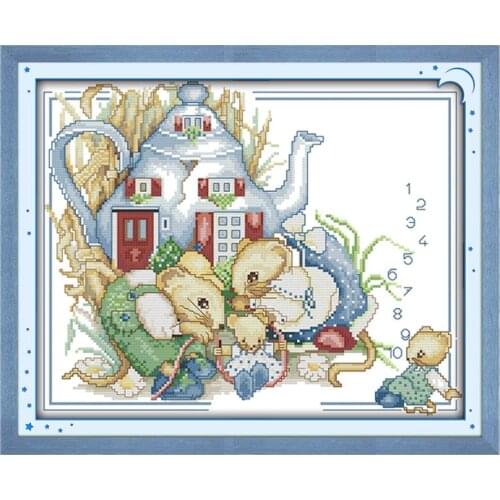Joy Sunday Mouses Family Cross Stitch Kit Childrens Gift Still Life Pattern Home Decoration 11 14CT Hand Embroidery Kit