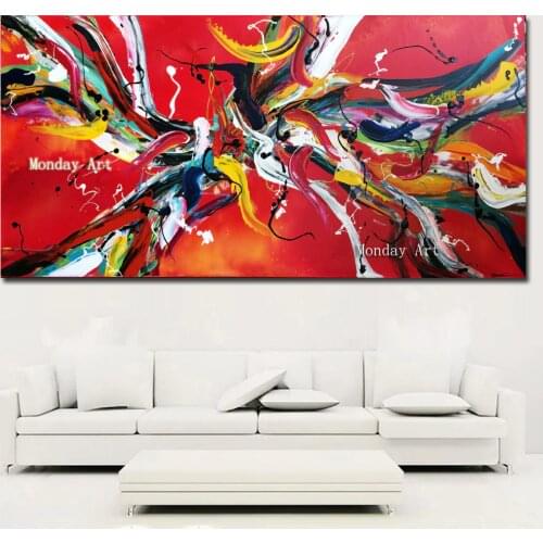Wall painting best handpainted red line Abstract Oil Painting on Canvas Modern Wall Art Picture Abstract painting free shipping