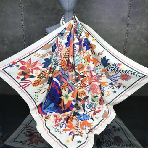 New woman Fashion silk Scarf vase flowers Pattern Printing 130 Square Gift of girlfriend wife headscarf high quality Shawl