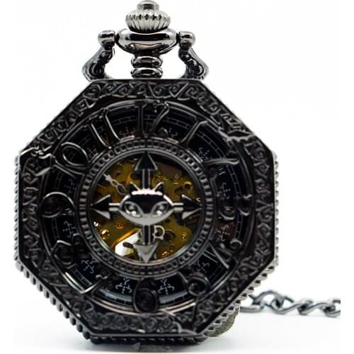 5pcs New 2 Colors Vintage Copper Hand-Winding Skeleton Mechanical Pocket Watch for Men Women With Necklace Chain PJX1270