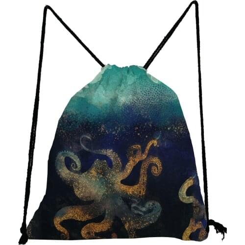 Deep Sea Octopus Printed Drawstring Bag New Casual Backpack Bag Japanese Ukiyo-e Design Softback Bag Unisex Portable Storage Bag