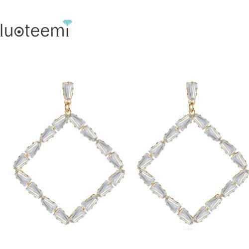LUOTEEMI New Big Square Drop Earrings for Women Wedding Engagement Fashion Jewelry Cubic Pendientes Bijoux Femme Christmas Gifts