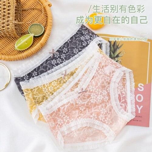 New Lace Sexy Women Panties Sweet Bow Girl Sexy Lace Jacquard Mid Waist Female Briefs Breathable Underwear