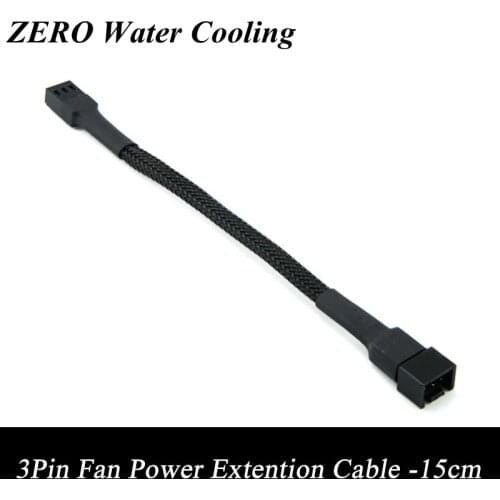 Wholesale 20pcs/Lot 15cm Black Sleeved 3Pin PC Fan Male to Female Power Extension Cable Free Shipping