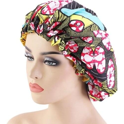 33cm Sleep Cap Adjustable Hair Styling Caps Hair Band Print Large Sleep Headwear Fabric Bonnet Satin Night Hat Lady Hair Jewelry